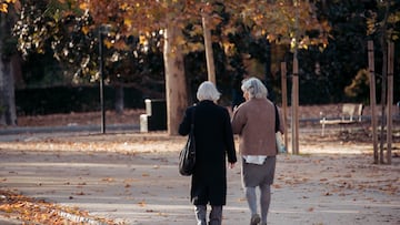 MADRID, SPAIN - NOVEMBER 29: Two elderly women walking through a park on November 29, 2023, in Madrid, Spain. Contributory pensions will rise by 3.8% in 2024 with the revaluation formula included in the pension reform law, which takes into account, as a reference to determine the rise in these benefits, the 12-month average year-on-year CPI. The National Statistics Institute (INE) has published the advance CPI data for November, making it possible to anticipate how much contributory pensions will be revalued in 2024 by taking the average of the previous twelve months. The calculation obtained is 3.76%, a percentage that will be rounded up to 3.8%, so that contributory pensions will rise next year by that amount. (Photo By Gabriel Luengas/Europa Press via Getty Images)
PERSONAS MAYORES JUBILADOS JUBILACION