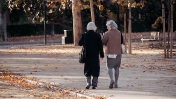 MADRID, SPAIN - NOVEMBER 29: Two elderly women walking through a park on November 29, 2023, in Madrid, Spain. Contributory pensions will rise by 3.8% in 2024 with the revaluation formula included in the pension reform law, which takes into account, as a reference to determine the rise in these benefits, the 12-month average year-on-year CPI. The National Statistics Institute (INE) has published the advance CPI data for November, making it possible to anticipate how much contributory pensions will be revalued in 2024 by taking the average of the previous twelve months. The calculation obtained is 3.76%, a percentage that will be rounded up to 3.8%, so that contributory pensions will rise next year by that amount. (Photo By Gabriel Luengas/Europa Press via Getty Images)
PERSONAS MAYORES JUBILADOS JUBILACION