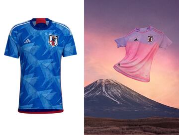 Las Nadeshiko lucirán la misma primera equipación que sus colegas en Qatar 2022. Pero Adidas en este caso también ha presentado una nueva camiseta visitante, lila y rosa, que recuerda “los colores del bello amanecer rosa que se puede contemplar en el monte Fuji”.