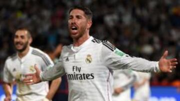 Sergio Ramos celebra el gol ante San Lorenzo