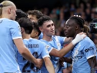 Los jugadores del City celebran un gol.