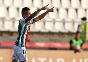 Bryan Carrasco registra 17 goles, en 41 partidos. Marca un gol cada 161 minutos, en Palestino.