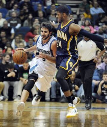 Ricky Rubio, ante Paul George.