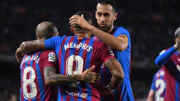 01/05/22 PARTIDO PRIMERA DIVISION BARCELONA - MALLORCA PRIMER GOL MEMPHIS DEPAY 1-0 ALEGRIA