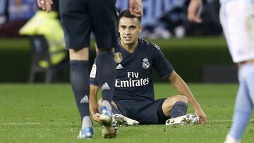 Sergio Reguilón cayó lesionado en el partido contra el Celta de Vigo en Balaídos.
