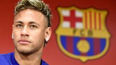 Neymar, en una rueda de Prensa con el Barcelona en 2017.