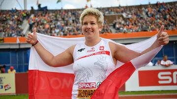 Anita Wlodarczyk, tras vencer en el Europeo de Amsterdam.