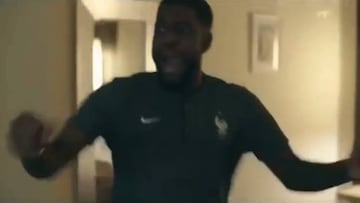Umtiti's reaction to Ronaldo's stunning free kick against Spain