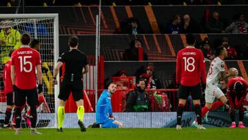 De Gea, en el suelo tras un gol del Sevilla.