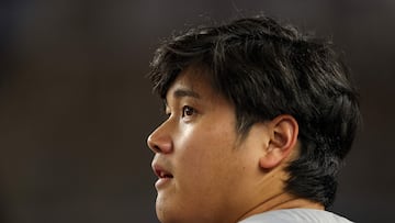NEW YORK, NEW YORK - OCTOBER 28: Shohei Ohtani #17 of the Los Angeles Dodgers looks on against the New York Yankees in the first inning during Game Three of the 2024 World Series at Yankee Stadium on October 28, 2024 in the Bronx borough of New York City. Al Bello/Getty Images/AFP (Photo by AL BELLO / GETTY IMAGES NORTH AMERICA / Getty Images via AFP)