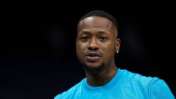 Terry Rozier looks on prior to the game against the Oklahoma City Thunder at Spectrum Center on December 29, 2022 in Charlotte, North Carolina. Rozier was arrested on October 23, 2025, as part of a federal investigation into an illegal gambling probe.