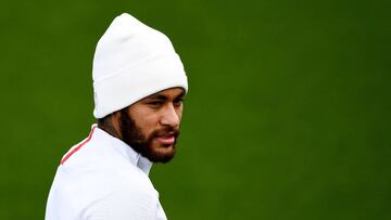 Paris Saint-Germain's Brazilian forward Neymar reacts as he takes part in a training session in Saint-Germain-en-Laye, western Paris, on November 5, 2019 on the eve of the UEFA Champions League Group A football match between Paris Saint-Germain and C