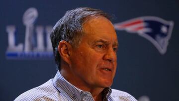 ATLANTA, GEORGIA - JANUARY 29: Head coach Bill Belichick of the New England Patriots speaks to the media during the New England Patriots Super Bowl LIII media availability at the Hyatt Regency Atlanta on January 29, 2019 in Atlanta, Georgia.   Kevin C. Cox/Getty Images/AFP
 == FOR NEWSPAPERS, INTERNET, TELCOS &amp; TELEVISION USE ONLY ==