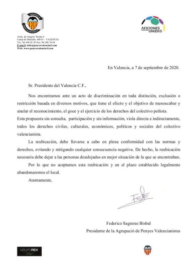 Las Peñas no aceptan la reubicación de su local en Mestalla: "Es una acto de discriminación"