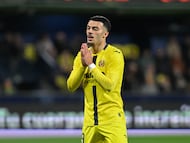 VILLARREAL (CASTELLÓN), 20/03/2026.- El delantero del Villarreal Georges Mikautadze celebra tras marcar el segundo gol ante la Real, durante el partido de LaLiga de fútbol que Villarreal CF y Real Sociedad disputan este viernes en el estadio de La Cerámica. EFE/Andreu Dalmau