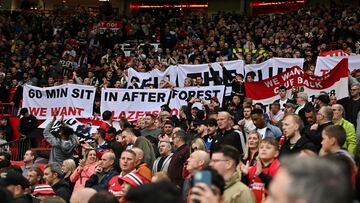 Manchester United fans held protests against the Glazers’ ownership on Monday and are planning a sit-in ahead of the game against Nottingham Forest.