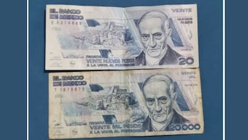 Venden par de billetes de antes y después de la devaluación mexicana en dos mil dólares