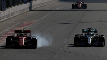 Leclerc (Ferrari SF90) y Bottas (Mercedes W10). F1 2019.