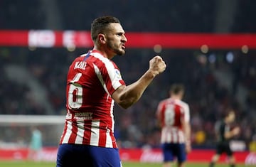 Koke celebra un gol con el Wanda Metropolitano.