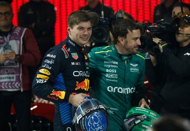 Felicitación del piloto español, Fernando Alonso, al piloto neerlandés.