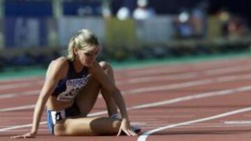 Suzy Favor Hamilton, tras una carrera.