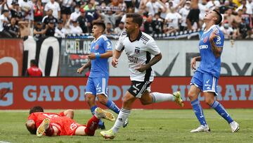 Futbol, Colo Colo vs Universidad de Chile.
Fecha 5, campeonato Nacional 2022.
El jugador de Colo Colo Gabriel Costa, izquierda, celebra su gol contra Universidad de Chile durante el partido de primera division realizado en el estadio Monumental.
Santiago, Chile.
06/03/2022
Marcelo Hernandez/Photosport
Football, Colo Colo vs Universidad de Chile.
5th date, 2022 National Championship.
Colo Colo’s player Gabriel Costa, left, celebrates his goal against Universidad de Chile during the first division match at Santa Laura stadium.
Santiago, Chile.
06/03/2022
Marcelo Hernandez/Photosport