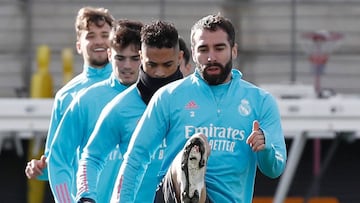 Carvajal, durante el entrenamiento del Real Madrid.