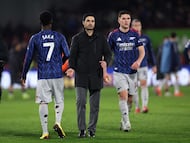 Soccer Football - Premier League - Brentford v Arsenal - GTech Community Stadium, London, Britain - February 12, 2026 Arsenal manager Mikel Arteta looks dejected after the match REUTERS/David Klein EDITORIAL USE ONLY. NO USE WITH UNAUTHORIZED AUDIO, VIDEO, DATA, FIXTURE LISTS, CLUB/LEAGUE LOGOS OR 'LIVE' SERVICES. ONLINE IN-MATCH USE LIMITED TO 120 IMAGES, NO VIDEO EMULATION. NO USE IN BETTING, GAMES OR SINGLE CLUB/LEAGUE/PLAYER PUBLICATIONS. PLEASE CONTACT YOUR ACCOUNT REPRESENTATIVE FOR FURTHER DETAILS..