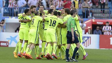 El Barça celebra el título de Liga de la temporada 2014-2015.