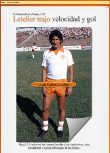 Juan Carlos Letelier, mundialista en España '82 y subcampeón de América en el '87, tuvo pasos por Wanderers, Audax, Cobreloa, La Serena y Antofagasta. Con Cobreloa vivió sus mejores momentos, con dos títulos en los '80.