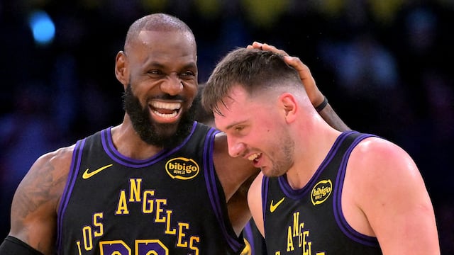 Jan 2, 2026; Los Angeles, California, USA; Los Angeles Lakers forward LeBron James (23) and Los Angeles Lakers guard Luka Doncic (77) walk to the bench during a time out in the second half at Crypto.com Arena. Mandatory Credit: Jayne Kamin-Oncea-Imagn Images TPX IMAGES OF THE DAY