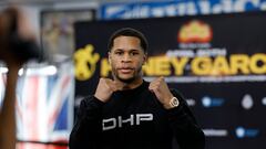 LOS ANGELES, CALIFORNIA - APRIL 5: Devin Haney, the former undisputed lightweight champion and current WBC Super Lightweight Champion, poses during a media workout at Wild Card Boxing Club to promote his upcoming title defense against Ryan Garcia on April 5, 2024 in Los Angeles, California.   Kevork Djansezian/Getty Images/AFP (Photo by KEVORK DJANSEZIAN / GETTY IMAGES NORTH AMERICA / Getty Images via AFP)