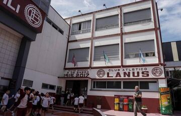 Young members of Lanus club arrive to practice sports at Lanus heads office in Buenos Aires outskirts, Argentina, on November