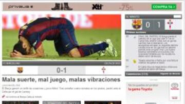 Portada del Sport: "Mala suerte, mal juego, malas vibraciones"