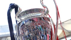 FILED - 01 June 2019, Spain, Madrid: A general view of the Champions League trophy prior to the start of the UEFA Champions League final soccer match between Tottenham Hotspur and Liverpool at the Wanda Metropolitano Stadium. The Champions League will ret