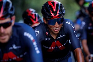 Egan Bernal, Richard Carapaz, Andrey Amador, Jonathan Castroviejo, Michal Kwiatkowski, Luke Rowe, Pavel Sivakov y Dylan van Baarle entrenan para el Tour de Francia 2020.