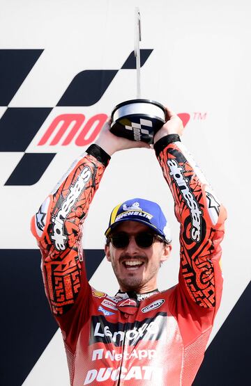 Alegría de Francesco Bagnaia tras conseguir su cuarta victoria consecutiva. La última en San Marino.