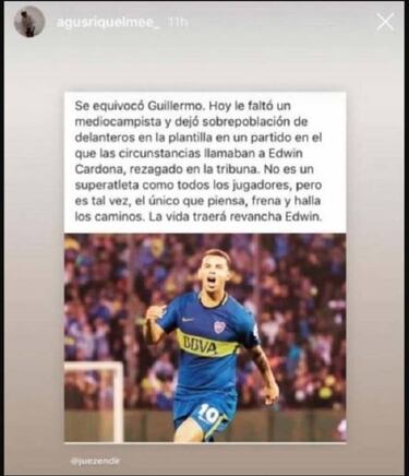El hijo de Riquelme respalda a Edwin Cardona