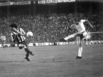 Brugge XI vs Atlético. 15 March 1978: Jensen; Bastinjs, De Cubber, Leekens, Vaders; Cools, Van der Eycken, Sanders (Verheeck 46), Lambert; Courant and Sorensen.