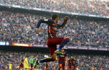 Neymar celebrates his stunner against Villarreal in November 2015.