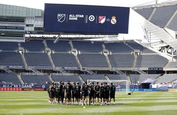 Los jugadores durante el entrenamiento.