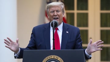 El presidente de Estados Unidos, Donald Trump, se dirige a los reporteros en la conferencia de prensa diaria sobre el coronavirus el martes 14 de abril de 2020.