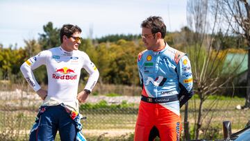 Thierry Neuville (BEL) of team HYUNDAI SHELL MOBIS WORLD RALLY TEAM and Adrien Fourmaux (FRA) of team M-SPORT FORD WORLD RALLY TEAM are seen during Stop 11 of the World Rally Championship in Conception, Chile on September 27, 2024. // Jaanus Ree / Red Bull Content Pool // SI202409280140 // Usage for editorial use only //