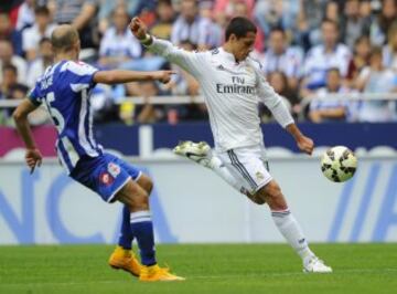 Chicharito pictured scoring against Deportivo during his time at Real Madrid. 