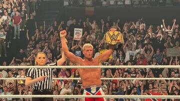 Cody Rhodes festeja con el Campeonato de la WWE luego de derrotar a AJ Styles en BackLash.