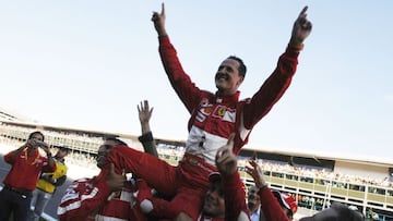 MONZA, ITALY - OCTOBER 29:  German Ferrari driver Michael Schumacher waves to fans during the Ferrari Days on October 29, 2006 in Monza, Italy. Schumacher retired from Formula 1 at the end of the 2006 season after amassing a career 91 Grand Prix wins and 7 World Titles. (Photo by Flavio Mazzi/Bongarts/Getty Images)