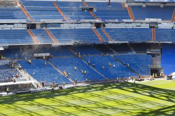 Así se encuentra el Santiago Bernabéu a dos días de su estreno. El club blanco jugará el 12 de septiembre frente al Celta de Vigo.