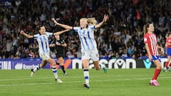 Jensen celebra el 2-0 de la Real Sociedad al Atlético en las semifinales de Copa de la Reina en el Reale Arena.