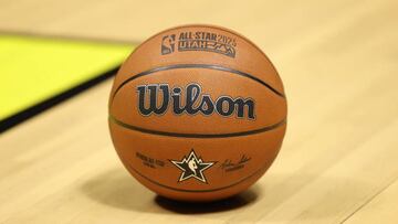 SALT LAKE CITY, UT - FEBRUARY 17: Generic photograph of an official Wilson basketball before Rising Stars Practice as part of 2023 NBA All Star Weekend on Friday, February 17, 2023 at the Jon M. Huntsman Center in Salt Lake City, Utah. NOTE TO USER: User expressly acknowledges and agrees that, by downloading and/or using this Photograph, user is consenting to the terms and conditions of the Getty Images License Agreement. Mandatory Copyright Notice: Copyright 2023 NBAE (Photo by Stephen Gosling/NBAE via Getty Images)