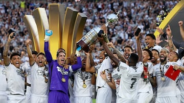 Soccer - Copa Libertadores - Final - Atletico Mineiro v Botafogo - Estadio Mas Monumental, Buenos Aires, Argentina - November 30, 2024 Botafogo players celebrate with the trophy after winning the Copa Libertadores REUTERS/Agustin Marcarian